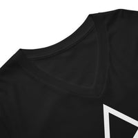 White Unicursal Hexagram design on unisex V-neck shirt, detail view