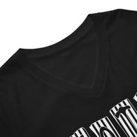 Black White Gothic Stripes design on unisex V-neck shirt, detail view