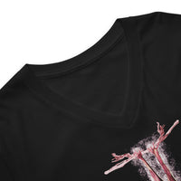 Shy Vampire Bat design on unisex V-neck shirt, detail view