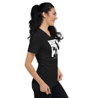 Aleister Crowley design on unisex V-neck shirt, right-front view