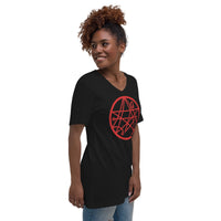 Necronomicon Symbol design on unisex V-neck shirt, right-front view