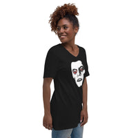 Pazuzu Captain Howdy design on unisex V-neck shirt, right-front view