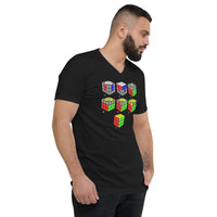 Speed Cube Solution Diagram design on unisex V-neck shirt, right-front view