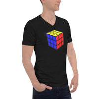 Magic Speed Cube design on unisex V-neck shirt, right-front view