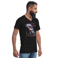 Together Forever Horror design on unisex V-neck shirt, right-front view