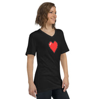 Pixel Heart design on unisex V-neck shirt, right-front view