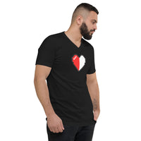 Pixel Half Heart design on unisex V-neck shirt, right-front view