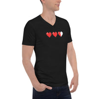 3 Heart Meter design on unisex V-neck shirt, right-front view