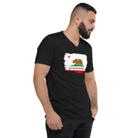 California State Flag design on unisex V-neck shirt, right-front view