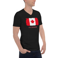 Canada Maple Leaf Flag design on unisex V-neck shirt, right-front view