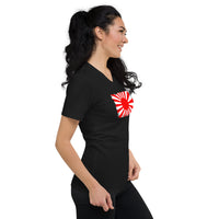 Japan Rising Sun Flag design on unisex V-neck shirt, right-front view