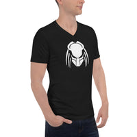 Predalien design on unisex V-neck shirt, right-front view