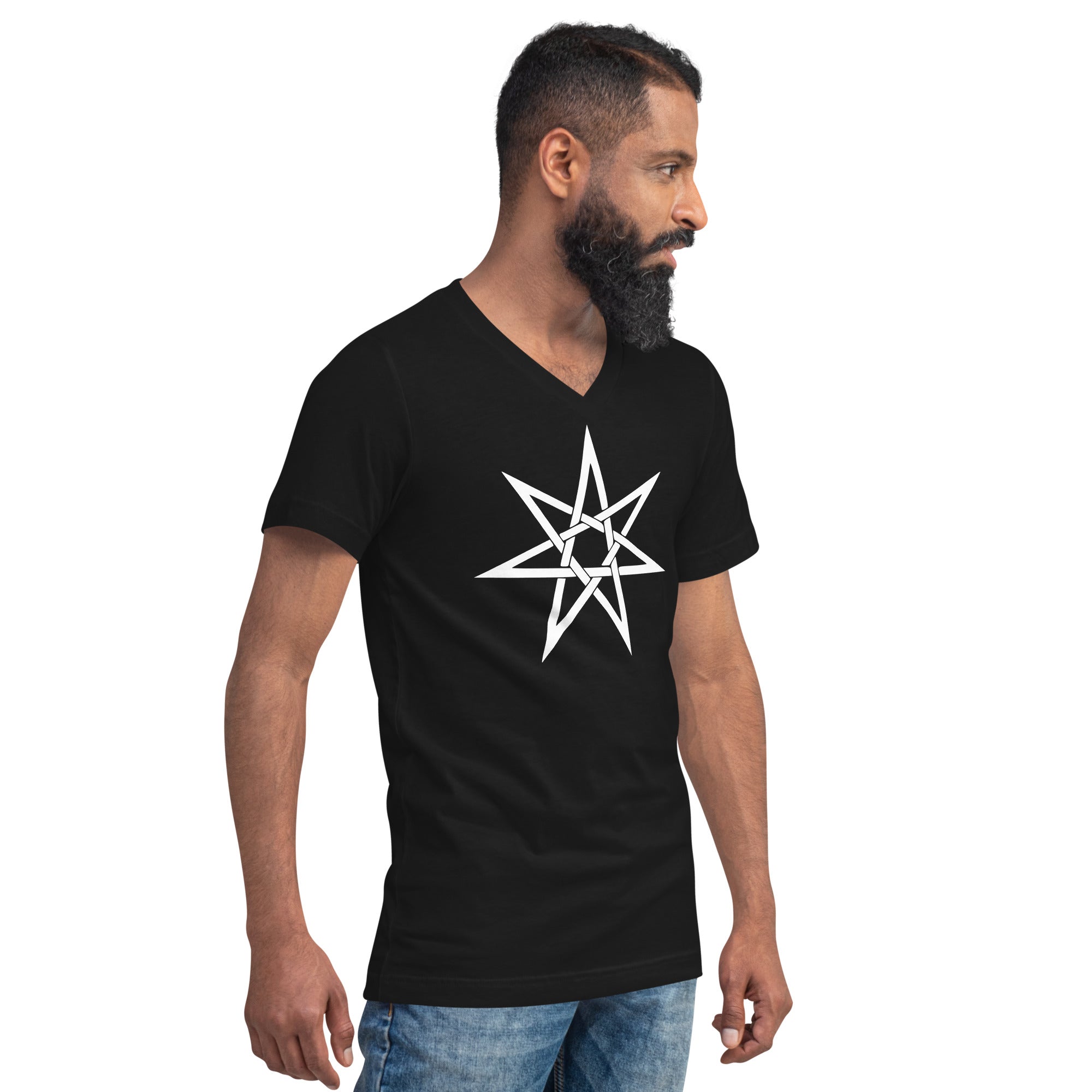 White Woven Elven Star Pagan Witchcraft Symbol Short Sleeve V-Neck T-Shirt
