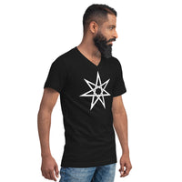 White Elven Star design on unisex V-neck shirt, right-front view