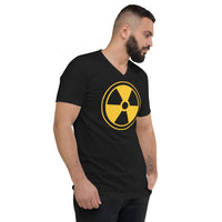 Radiation Warning Symbol design on unisex V-neck shirt, right-front view