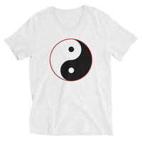 Yin Yang Symbol design on unisex V-neck shirt, front view