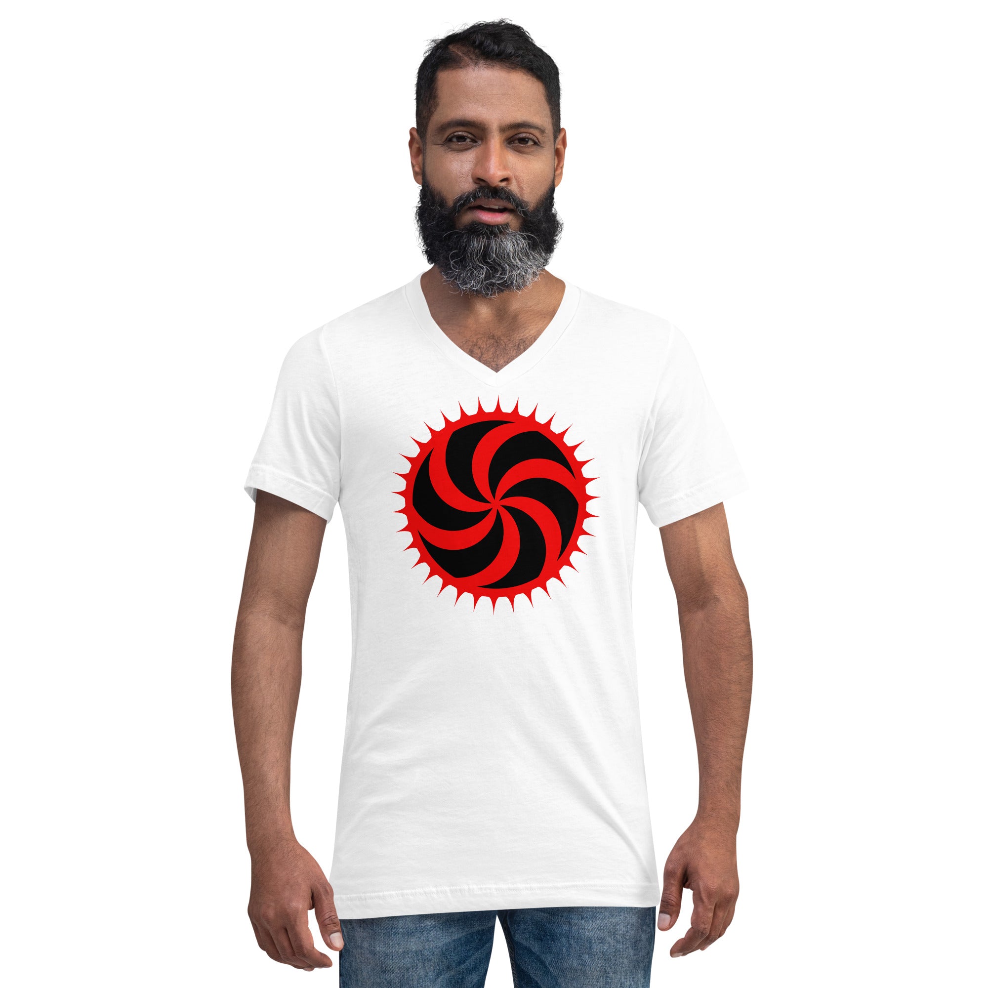 Red Deadly Swirl Spike Alchemy Symbol Short Sleeve V-Neck T-Shirt