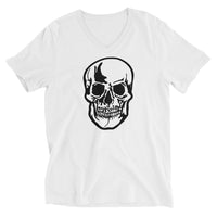 Halloween Human Skull design on unisex V-neck shirt, front view