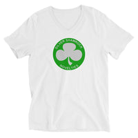 Silver Shamrock Novelties design on unisex V-neck shirt, front view