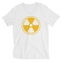 Radiation Warning Symbol design on unisex V-neck shirt, front view