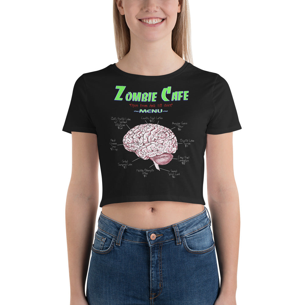 Zombie Cafe Brains Menu Horror Women’s Crop Top Tee Shirt - Edge of Life Designs