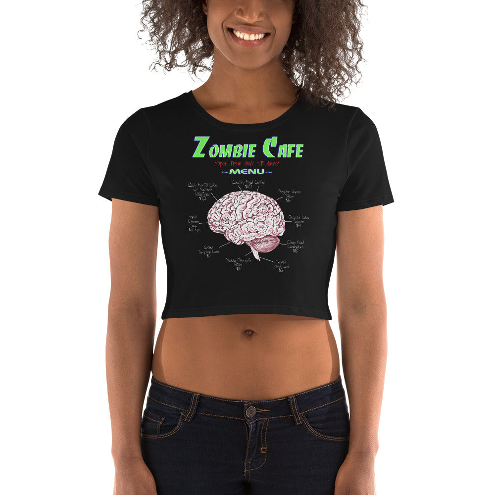 Zombie Cafe Brains Menu Horror Women’s Crop Top Tee Shirt - Edge of Life Designs