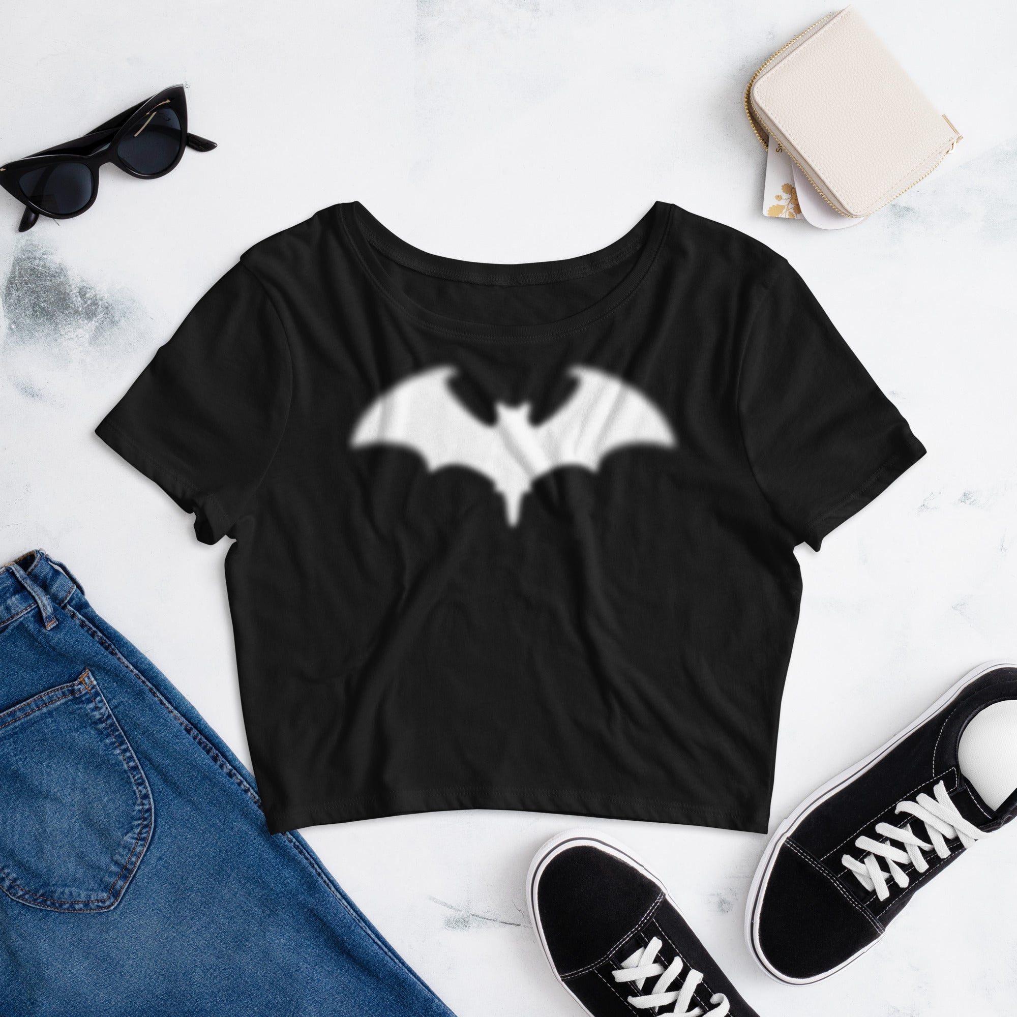 Blurry Bat Halloween Goth Women’s Crop Top Tee Shirt - Edge of Life Designs