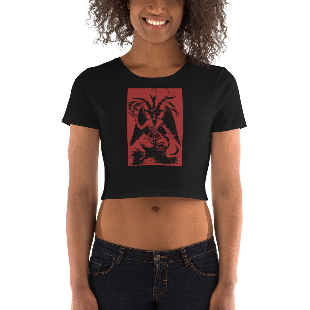 Original Baphomet Éliphas Lévi Drawing Women’s Crop Tee Shirt Red Print - Edge of Life Designs