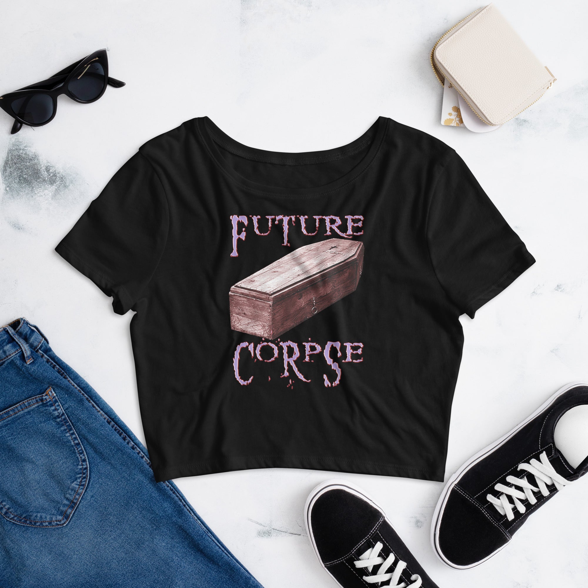 Future Corpse Toe Pincher Coffin Women’s Crop Tee Shirt - Edge of Life Designs