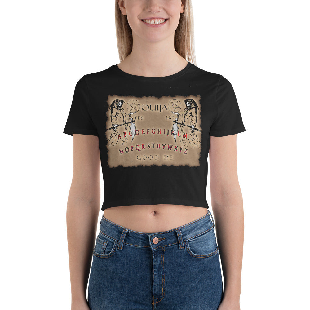 Grim Reaper Ouija Spirit Board for Halloween Horrors Women’s Crop Tee Shirt - Edge of Life Designs