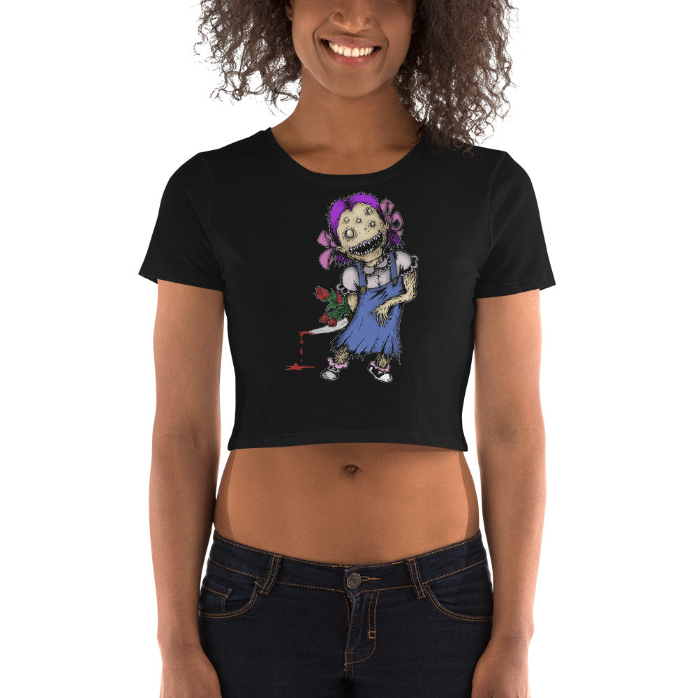 Wicked Little Girl with Bloody Knife Horror Style Women’s Crop Tee - Edge of Life Designs