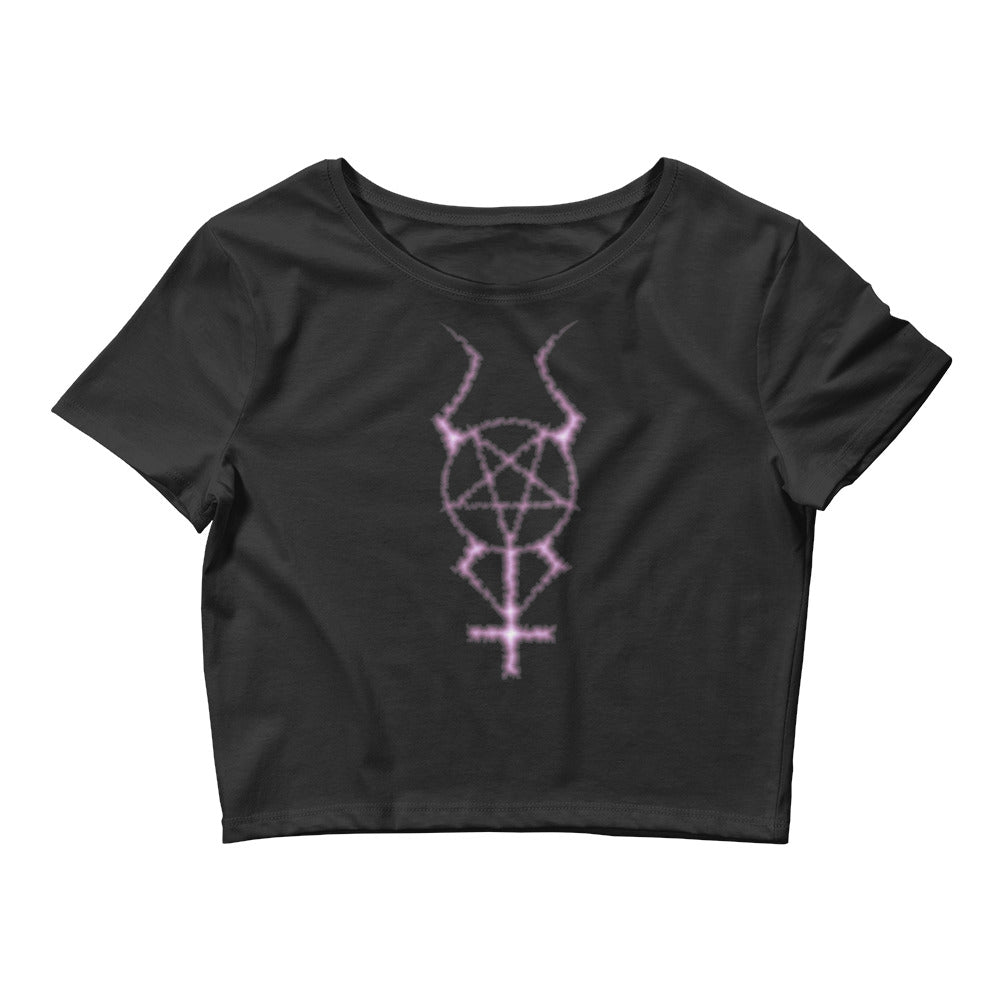 Dark Forces Horned Pentacross Pentagram Cross Women’s Crop Tee - Edge of Life Designs