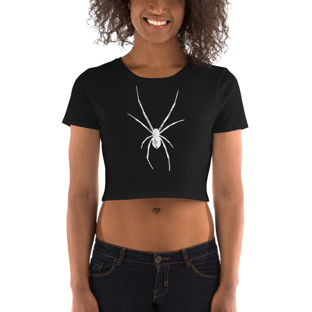 White Creepy Spider Arachnid Black Widow Women’s Crop Tee - Edge of Life Designs