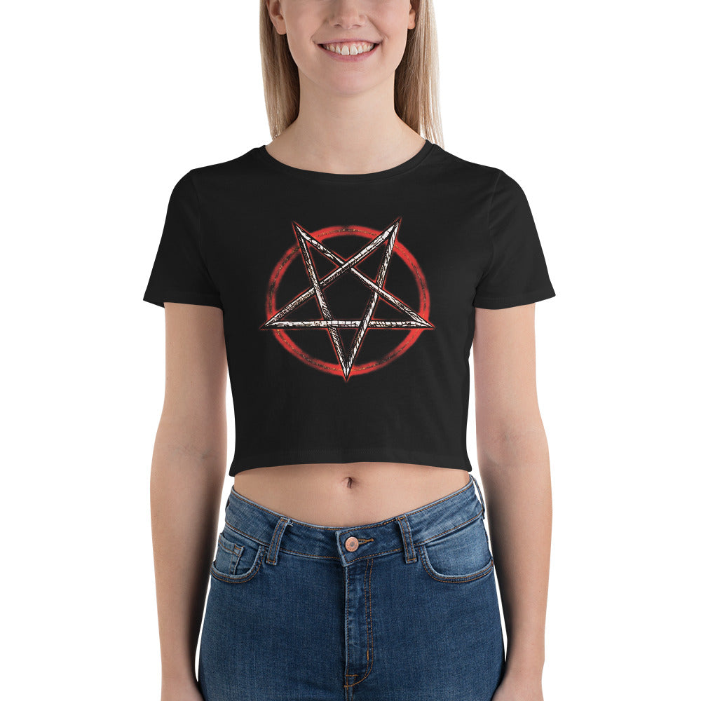 Fire and Brimstone Inverted Pentagram Unholy Women’s Crop Tee - Edge of Life Designs