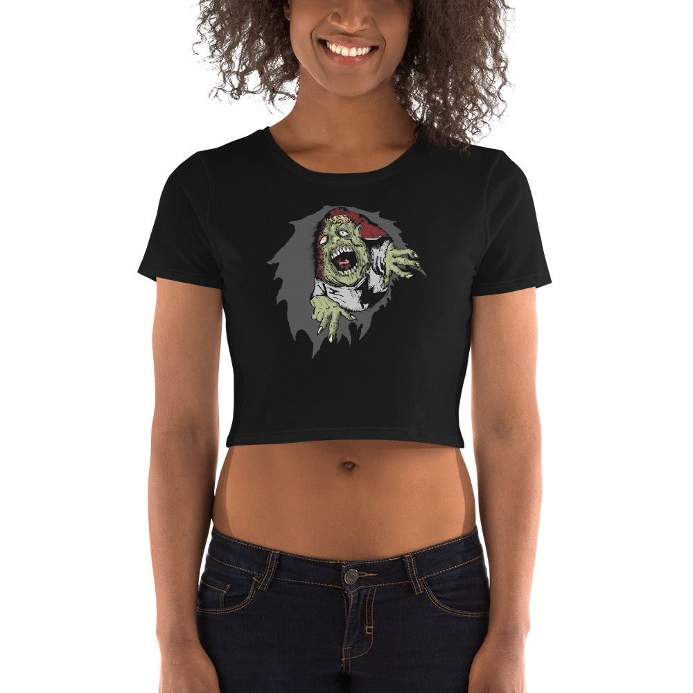Flesh Eating Zombie Ripping Through Chest Horror Women’s Crop Tee - Edge of Life Designs