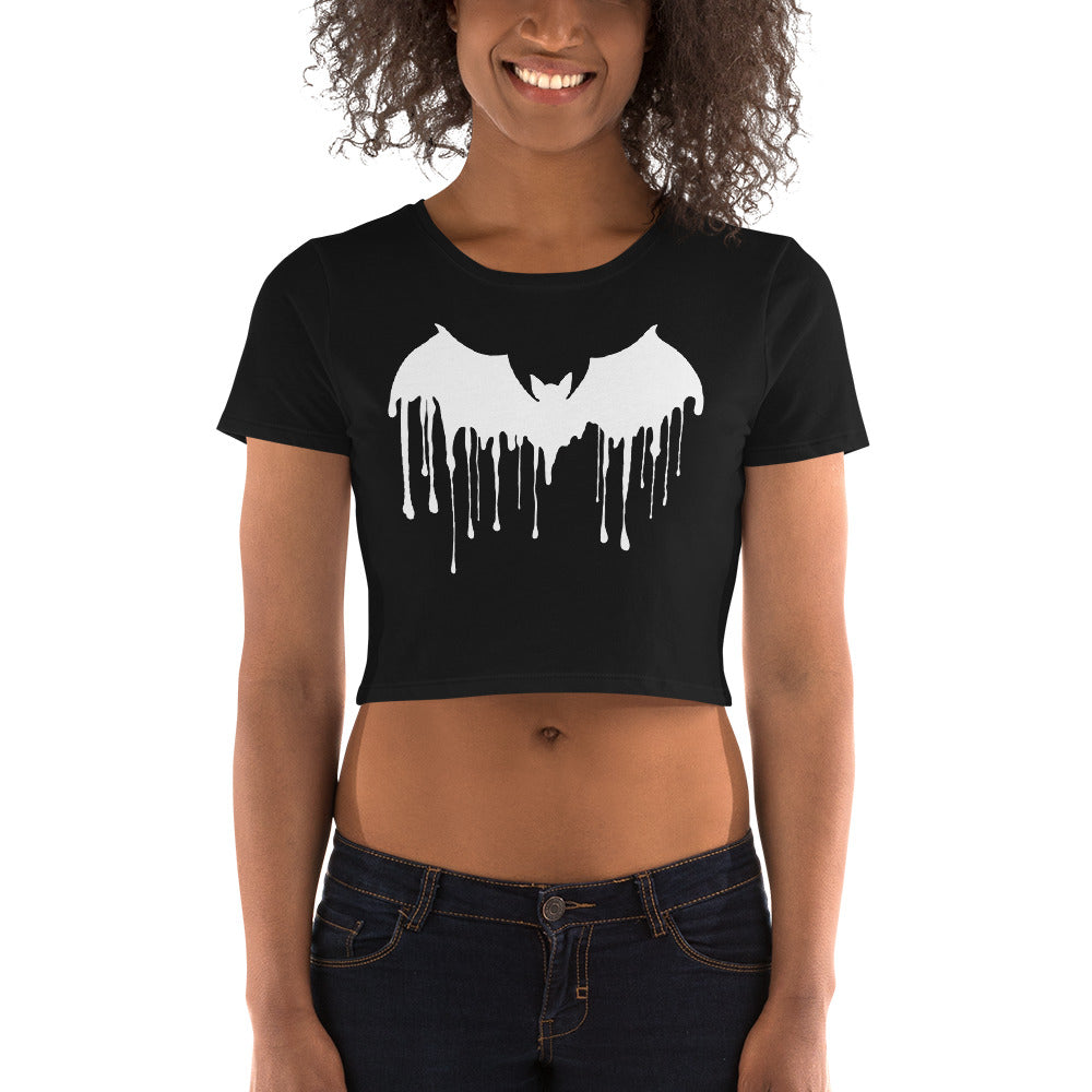 White Drip Melting Vampire Bat Women’s Crop Tee - Edge of Life Designs