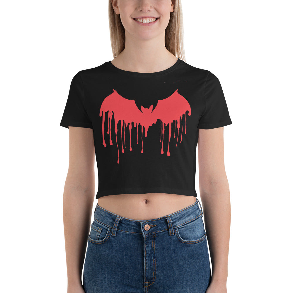 Red Blood Drip Melting Vampire Bat Women’s Crop Tee - Edge of Life Designs