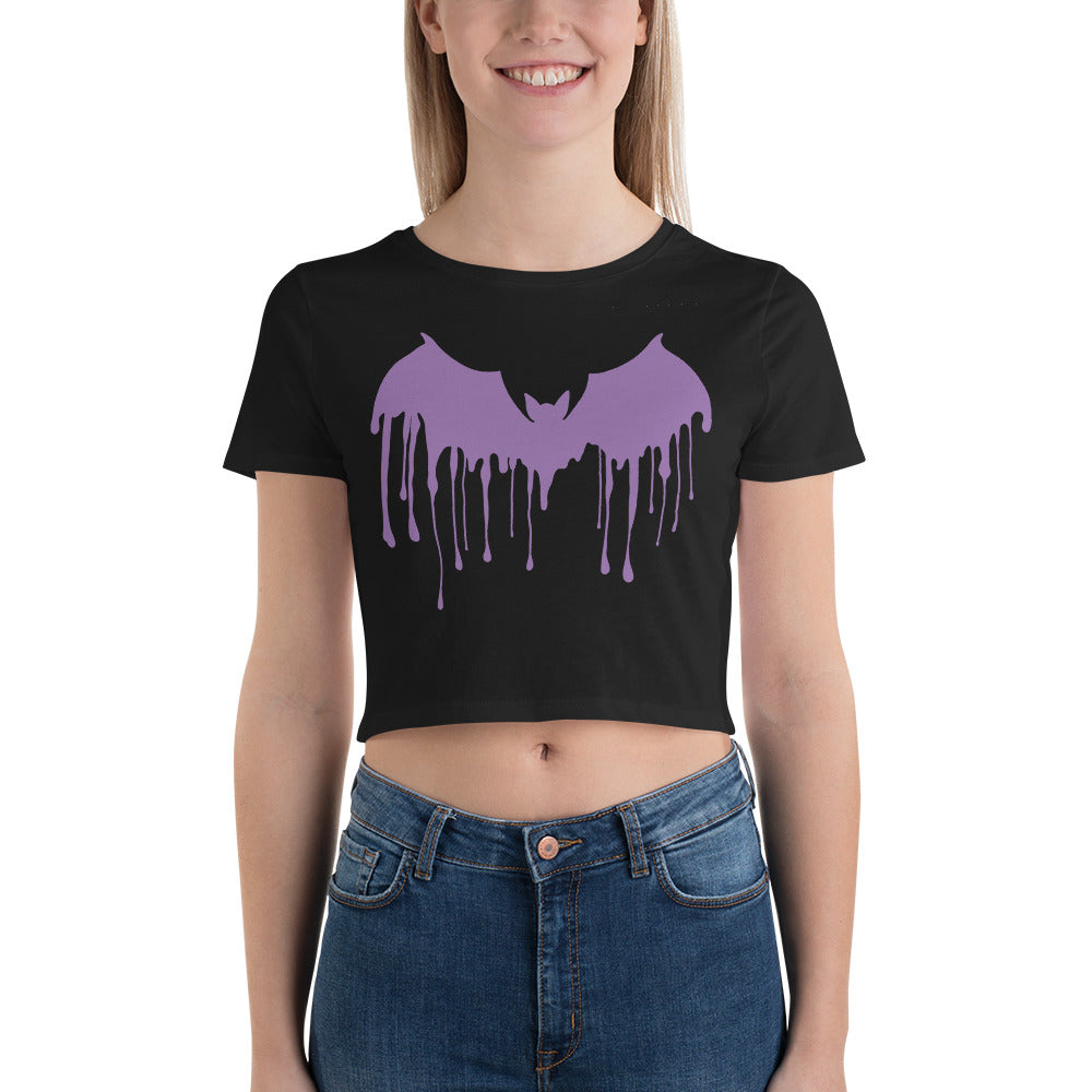 Purple Drip Melting Vampire Bat Women’s Crop Tee - Edge of Life Designs