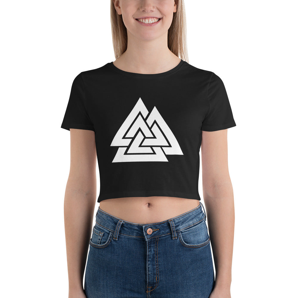 Viking Symbol Valknut Triangles of Power and Glory Women’s Crop Tee - Edge of Life Designs