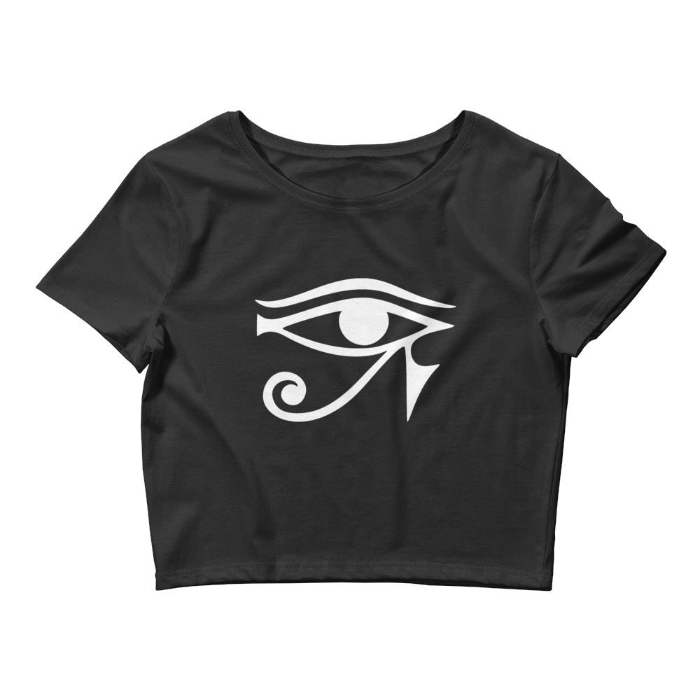 Eye of Ra Egyptian Goddess Women’s Crop Tee White Print - Edge of Life Designs