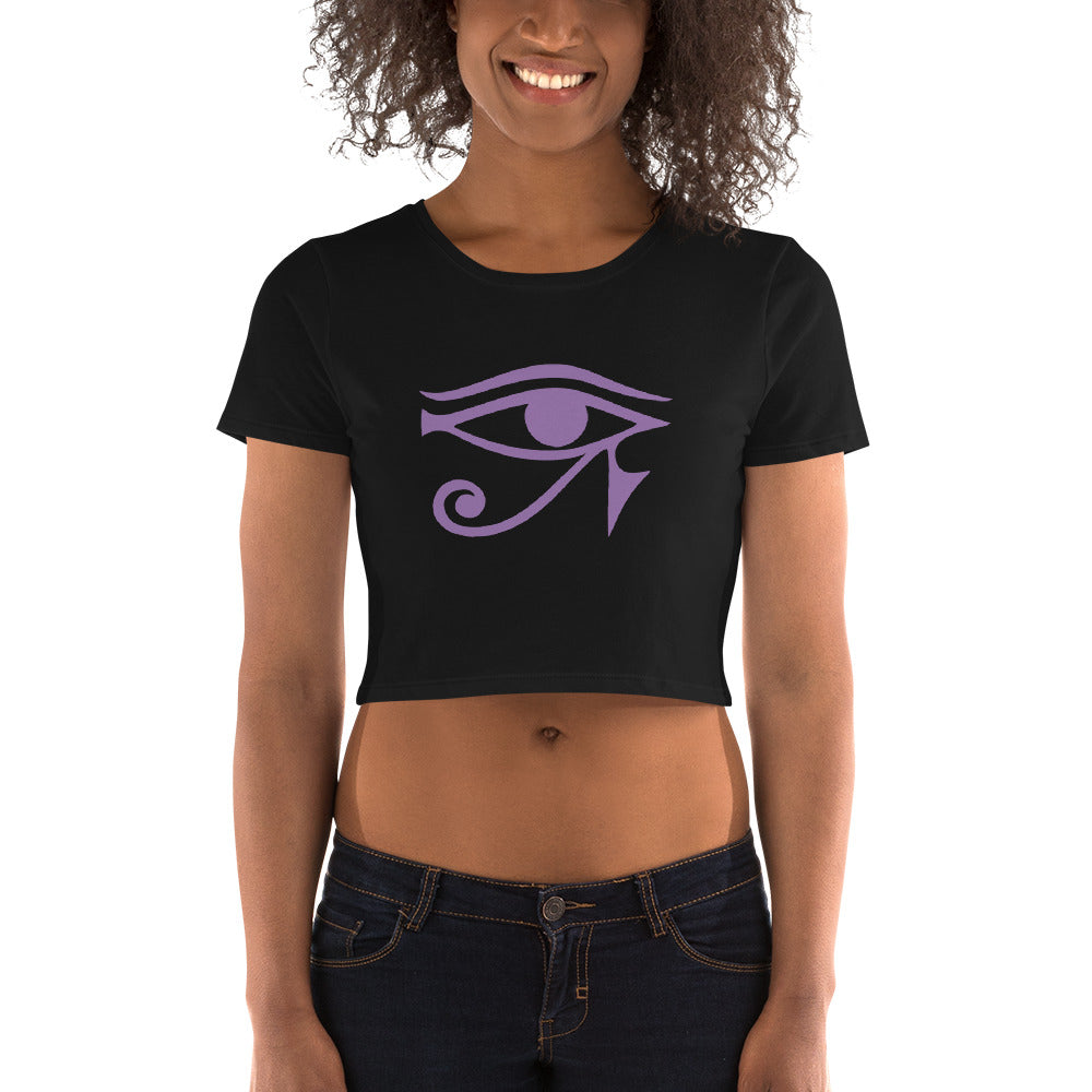 Eye of Ra Egyptian Goddess Women’s Crop Tee Purple Print - Edge of Life Designs