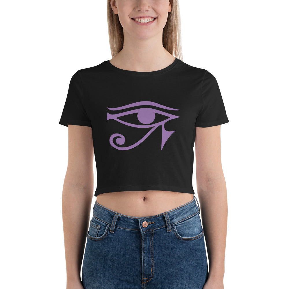 Eye of Ra Egyptian Goddess Women’s Crop Tee Purple Print - Edge of Life Designs