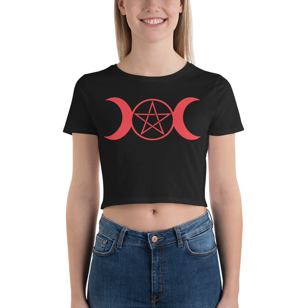 Red Triple Moon Goddess Wiccan Pagan Symbol Women’s Crop Tee