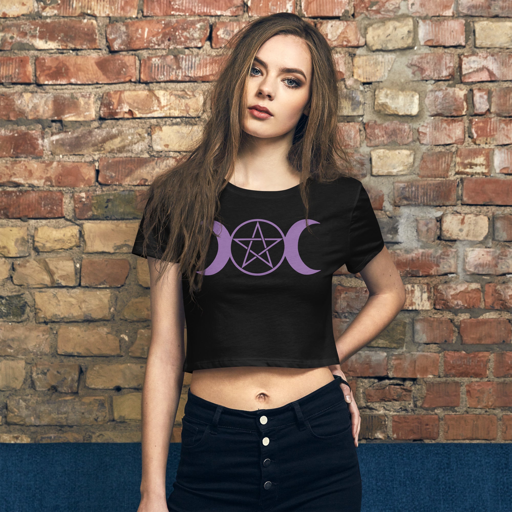 Purple Triple Moon Goddess Wiccan Pagan Symbol Women’s Crop Tee