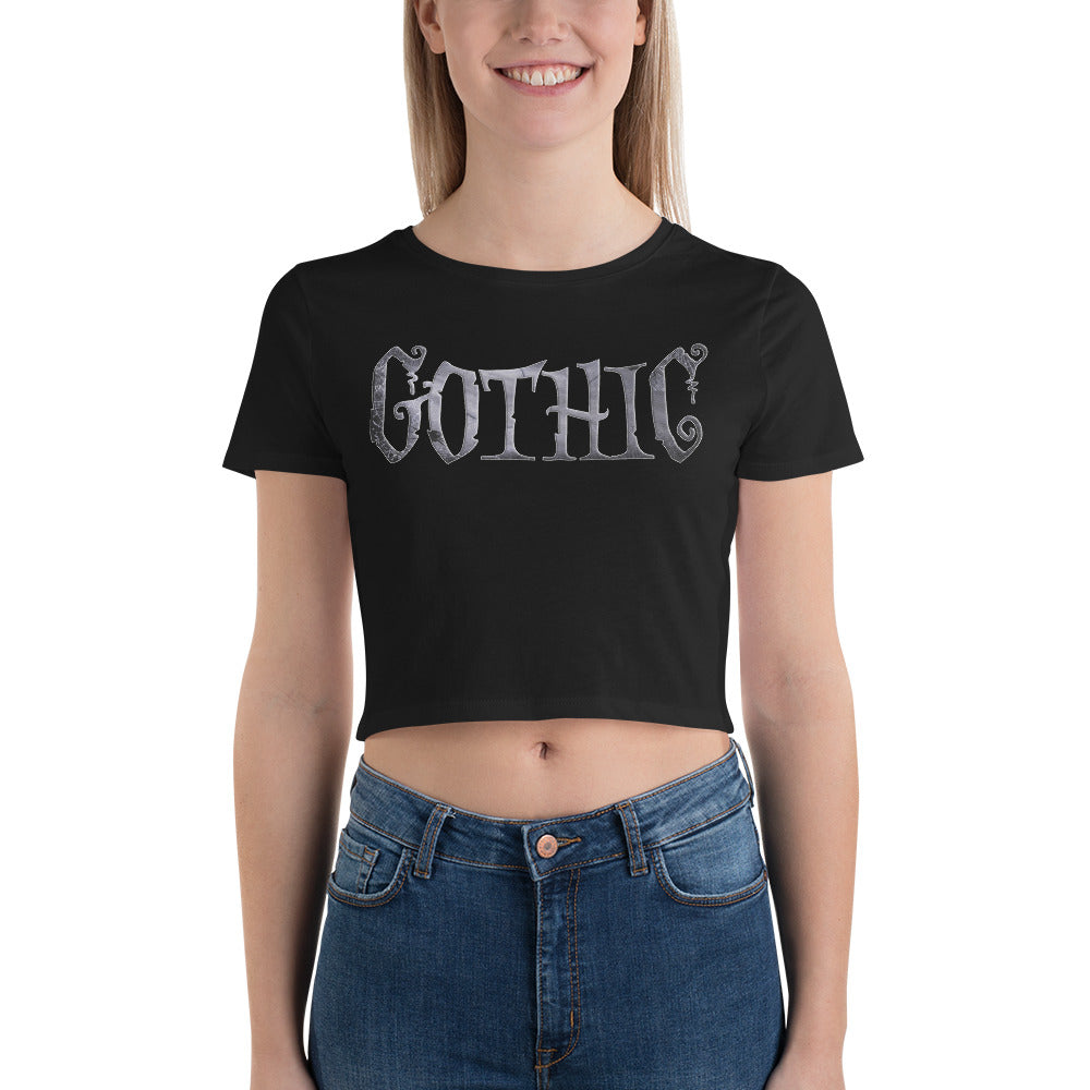 Gothic Spider Web Style Letters Dark Goth Women’s Crop Tee