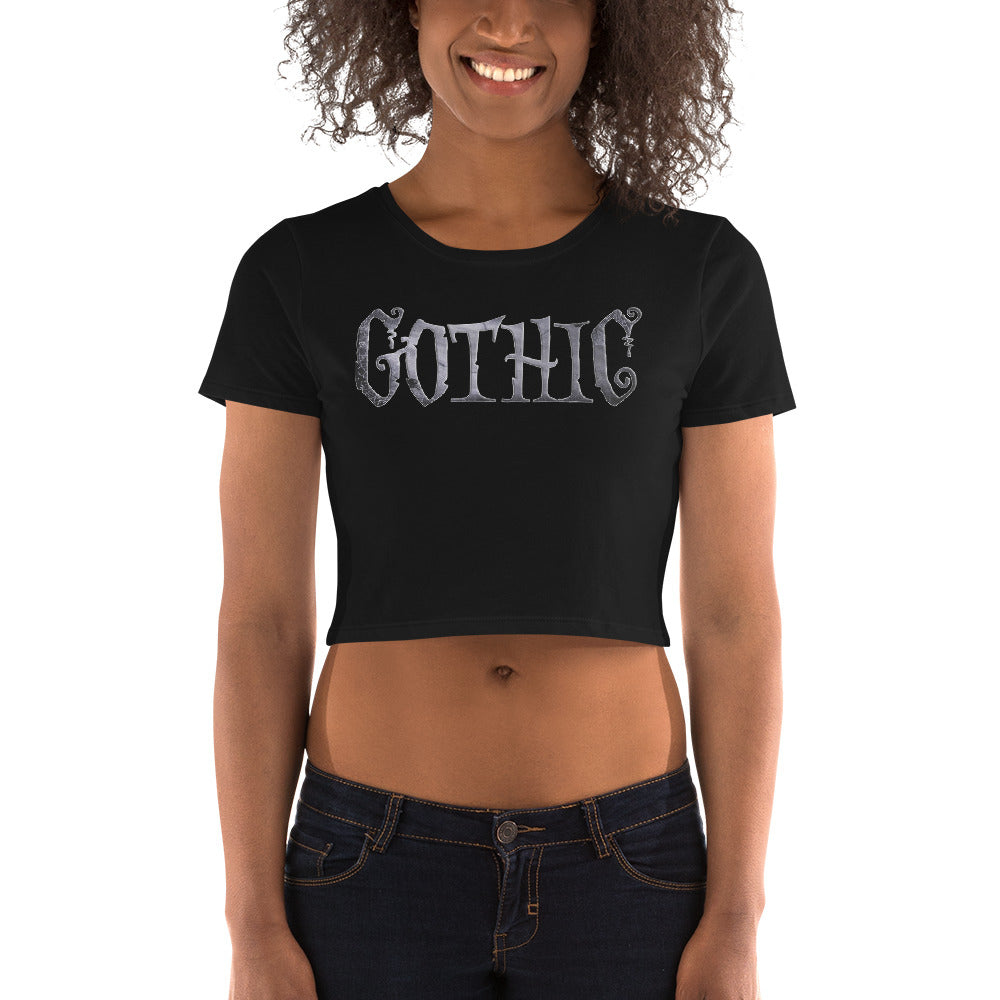 Gothic Spider Web Style Letters Dark Goth Women’s Crop Tee