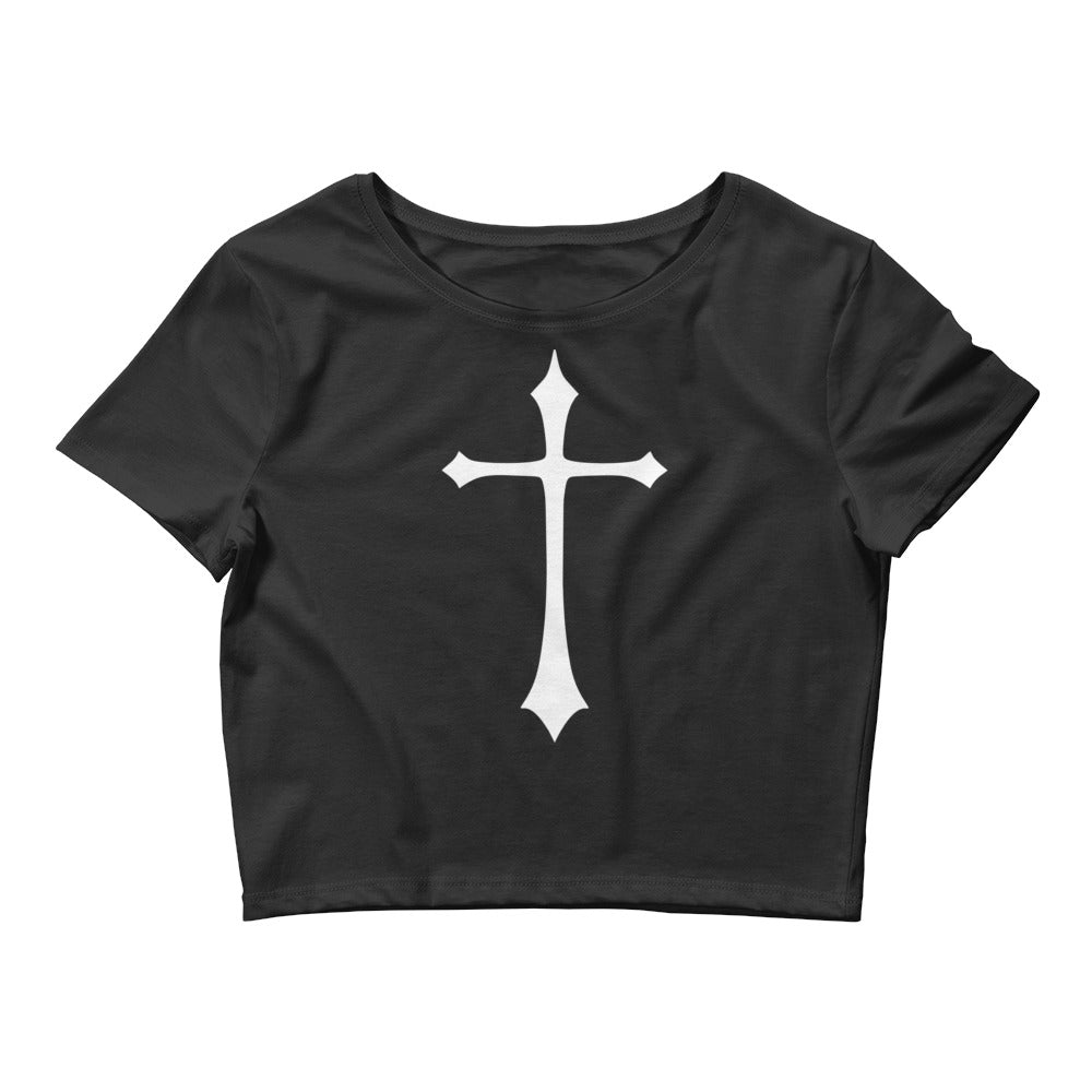 White Gothic Medeival Holy Cross Women’s Crop Tee