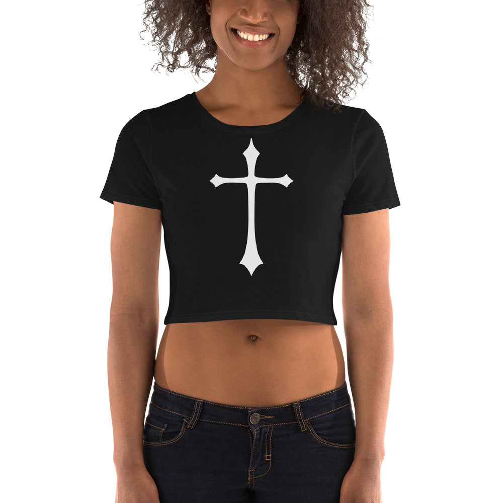 White Gothic Medeival Holy Cross Women’s Crop Tee