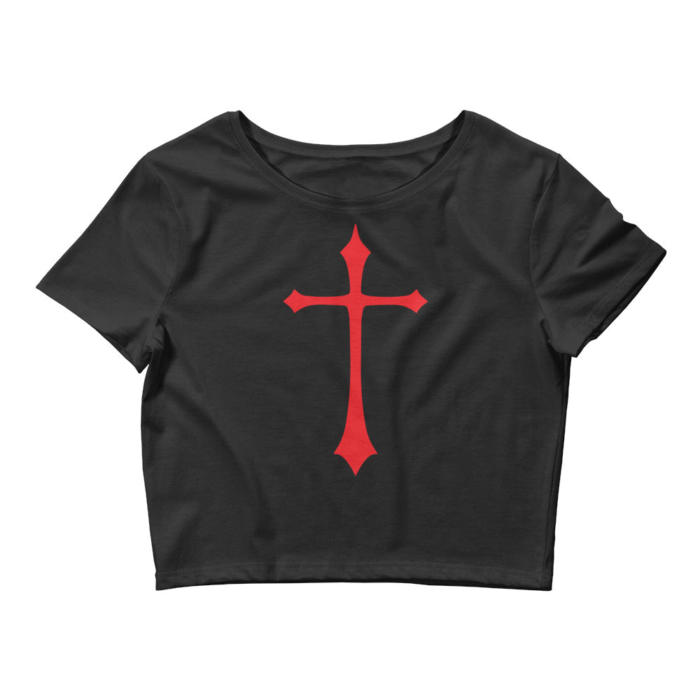 Red Gothic Medeival Holy Cross Women’s Crop Tee