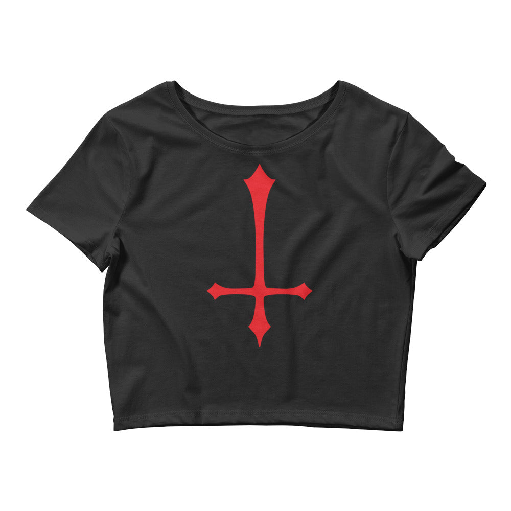 Red Inverted Satanic Unholy Cross Women’s Crop Tee